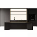 Modern Kitchen Interior Design With Dark Cabinets Drawers Countertop And Wall Panels