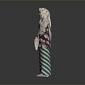 Woman In Traditional Purple Floral Top With Headscarf And Green White Striped Skirt With Reflection