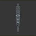 Detailed Battleship 3D Model With Blue Hull Brown Waterline And Turrets On Deck