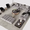 Elegant Modern Sofa Coffee Table Combination With Gray Plush Seats Round Table And Floor Lamp 3d model