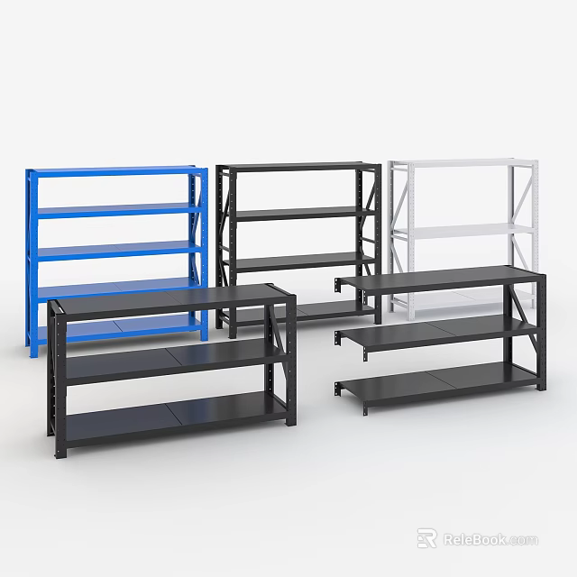 Sturdy Metal Display Shelves With Multiple Colors And Various Storage Designs 3d model