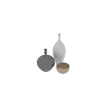 Decorative Ornament Set Featuring Dark Matte Vase White Smooth Vase And Wooden Bowl