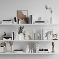 Modern Decorative Ornament Combination With Books Vases Sculptures Framed Art And Plants On White Shelves