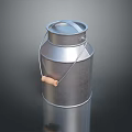 Classic Metal Milk Can With Wooden Handle And Shiny Surface On Dark Backdrop