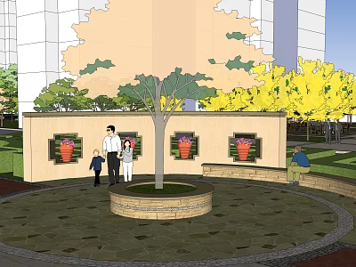 Modern Park Spanish Community Landscape 3d model