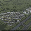 Comprehensive Aerial Planning of Residential Community with Riverfront Roads Green Spaces and Buildings
