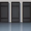 Three Dark colored Modern Swing Doors With Vertical Lattice Design And Light Wall 3d model