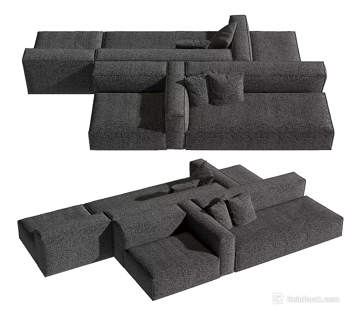 Modern Dark Gray Modular Sectional Sofa With Plush Upholstery And Comfortable Cushions 3d model