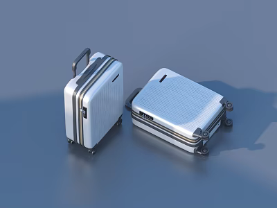 Modern Silver Suitcases With Rolling Wheels And Retractable Handle Design 3d model
