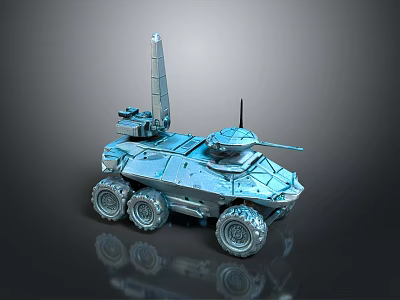 Blue Six Wheeled Armored Vehicle 3D Model With Antenna And Turret Design 3d model