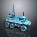 Blue Six Wheeled Armored Vehicle 3D Model With Antenna And Turret Design
