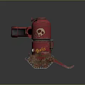 Red Tracked Military Vehicle With Skull Design And Large Front Cannon