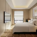 Modern Hotel Room Interior With Geometric Wooden Flooring White Bed And Robe