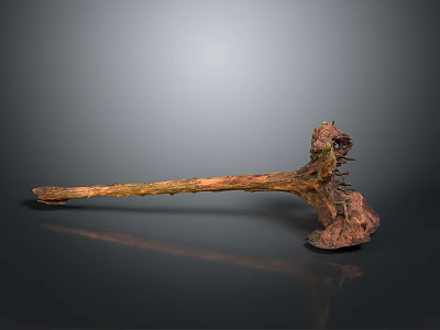 Rustic Artisanal Hand Tool with Wooden Handle and Stone Head Design 3d model
