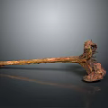 Rustic Artisanal Hand Tool with Wooden Handle and Stone Head Design