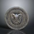 Circular Metal Decorative Home Item With Ram Head Relief And Decorative Beads