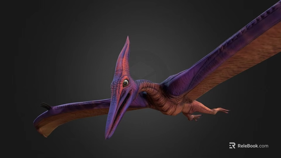 3D Pterosaur Model With Purple Brown Wings Long Beak And Prominent Eyes 3d model 