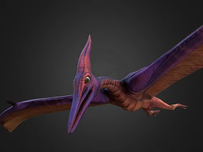 3D Pterosaur Model With Purple Brown Wings Long Beak And Prominent Eyes 3d model