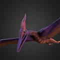 3D Pterosaur Model With Purple Brown Wings Long Beak And Prominent Eyes
