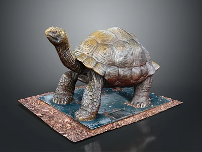 Realistic Bronze Reptile Tortoise Statue With Detailed Shell Standing On Decorative Base 3d model