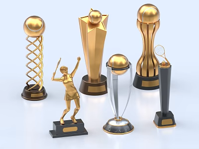 Ornament Decoration Set With Gold Silver Trophy Ornaments Various Shapes And Black Bases 3d model