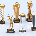 Ornament Decoration Set With Gold Silver Trophy Ornaments Various Shapes And Black Bases