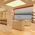 COSYROOM Shopping Mall Counter With Orange Signage And Product Display Shelves