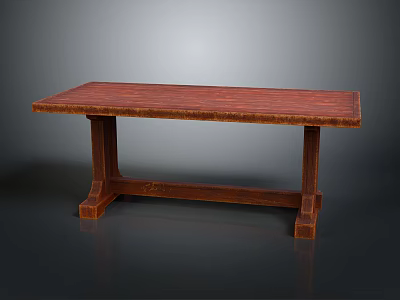 Solid Wooden Table With Rectangular Smooth Top And Sturdy Brown Legs Design 3d model