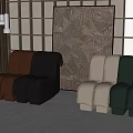 Modern Single Leather Sofa Interior Design with Brown Black Beige Green Colors 3d model