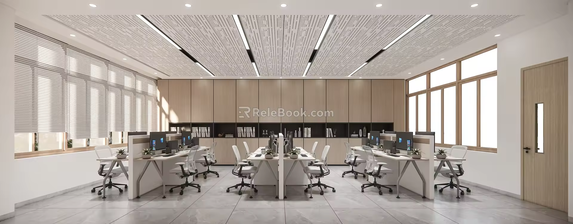 Simple public open office area multi-person office 3d model