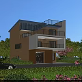 Modern Detached Villa With Balcony Large Windows Outdoor Greenery And Scenic Landscaped Garden