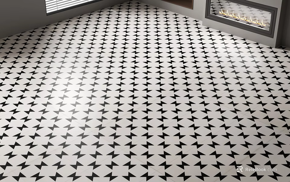 Black and White Arrow Pattern Floor Tiles with Geometric Design for Modern Interior Spaces 3d model 