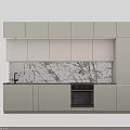 Modern Kitchen Interior Featuring Marble Backsplash Dark Countertop Sink Oven And Cabinets 3d model