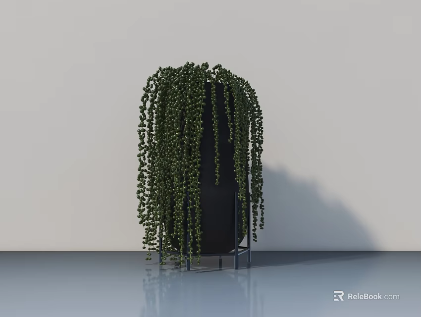 Bonsai Potted Plant With Hanging Green Vines In Black Pot On Metal Stand 3d model 