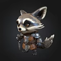 Detailed Cute Cartoon Raccoon Warrior Figurine With Armored Outfit And Sword