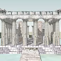 Ancient Greek Temple Ruins Featuring Stone Columns and Historical Architecture Structure