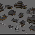 Ancient Chinese Architecture Display with Various Traditional Roofs Towers Pavilions Archway and Pagoda