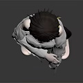 3D Character With Brown Short Hair Gray Top Maroon Cut Pants Standing On Gradient Background
