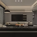 Modern Living And Dining Room Interior With Sofa Dining Table Floor Lamp And Fireplace