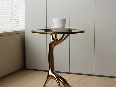 Modern Interior With Gold Side Table Featuring Branch-shaped Base And Round Tabletop 3d model