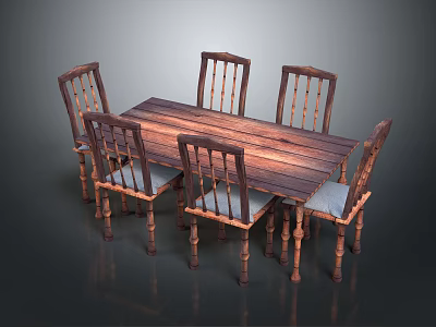 Classic Wooden Dining Table Set with Slatted Back Chairs for Home Dining Area 3d model