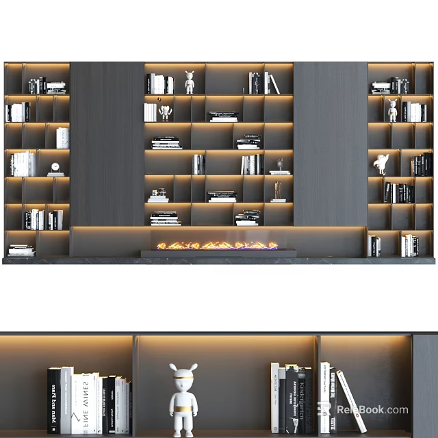Modern Bookcase Interior Design With Layered Shelves Books And Decorative Items 3d model 
