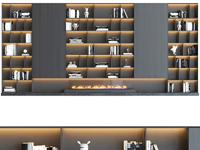 Modern Bookcase Interior Design With Layered Shelves Books And Decorative Items 3d model