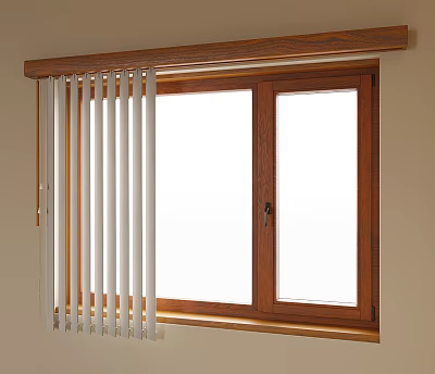 Wooden Double Casement Window With White Vertical Blinds And Natural Light Design 3d model