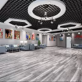 Modern Lounge Area Interior With Comfortable Sofas Artworks Chandeliers And Wooden Flooring