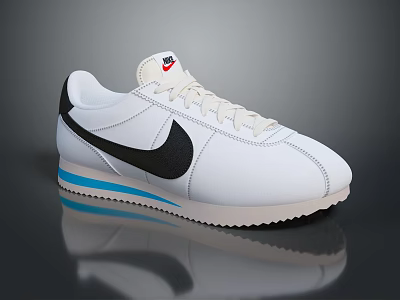 White Leather Upper Sneakers With Black Logo Blue Sole Trim And Classic Casual Design 3d model