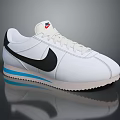 White Leather Upper Sneakers With Black Logo Blue Sole Trim And Classic Casual Design