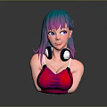 Game And Movie Character Featuring Blue Purple Gradient Hair Black Headphones And Red Tank Top