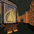 Traditional Cultural Center Interior With Buddha Statue Red Lantern Walls And Golden Decorations
