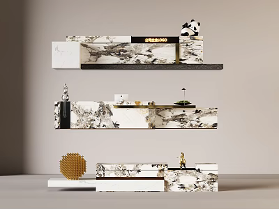 Modern TV Stand With Marble Design Multi Layer Storage And Decorative Elements 3d model